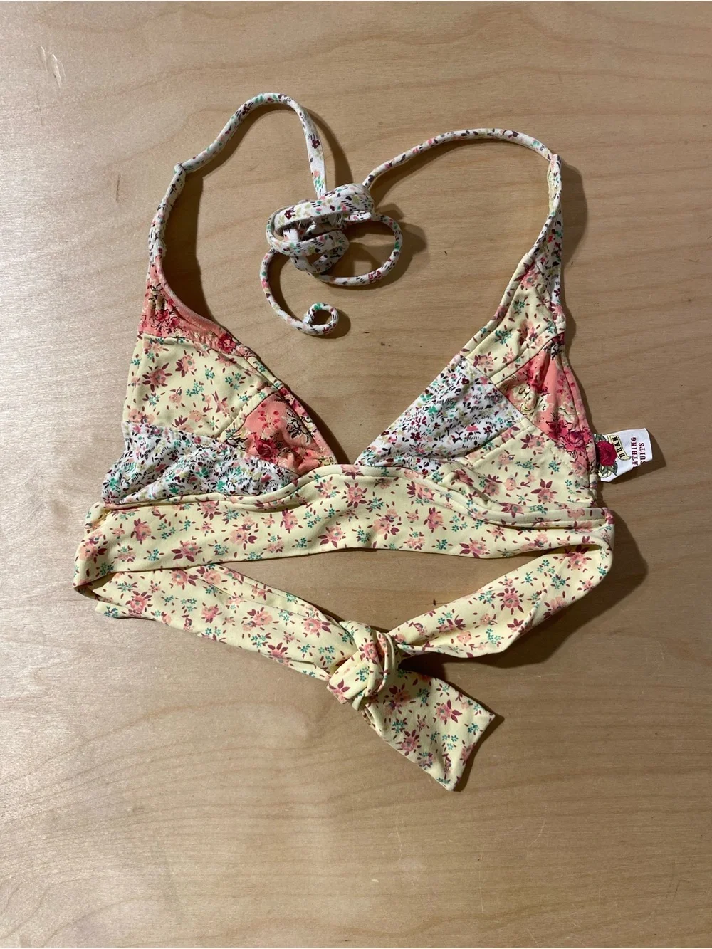 Lucky Brand Yellow Floral Tie-Back Bikini Top Small (RG)